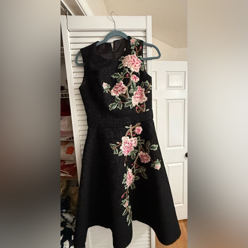 Reduced! Gorgeous Jovani Black Cocktail Dress with Pink Floral Embroidery